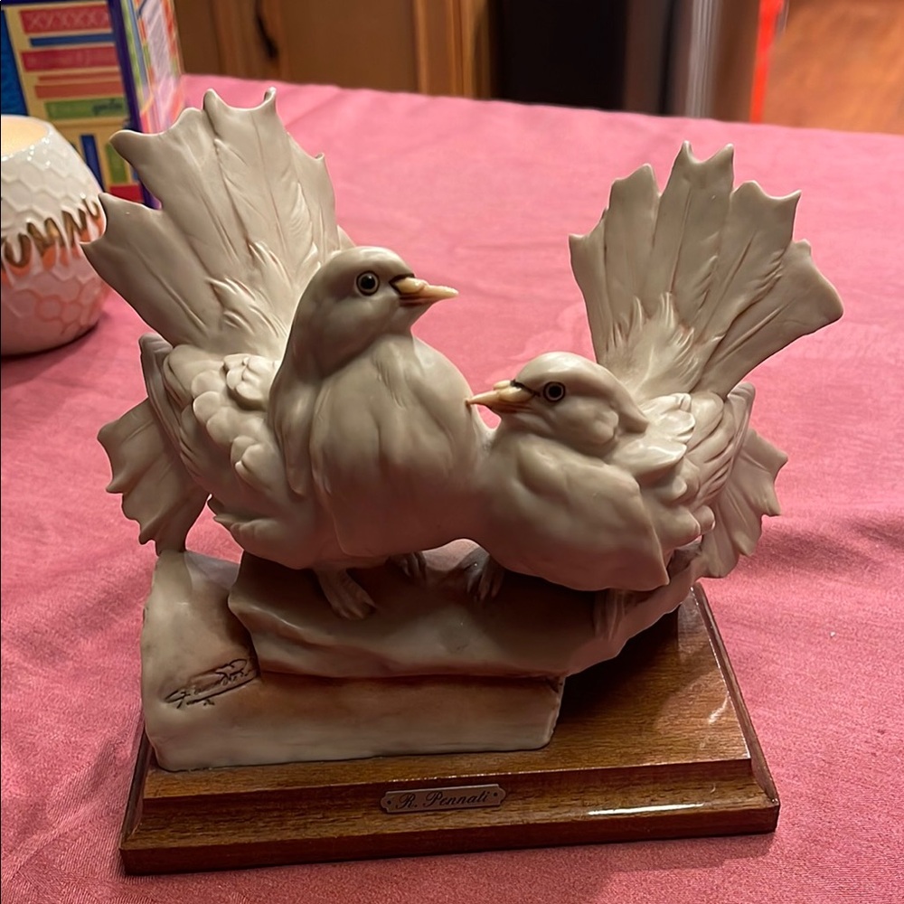 Pair of Birds Figurine - Elegant White signed